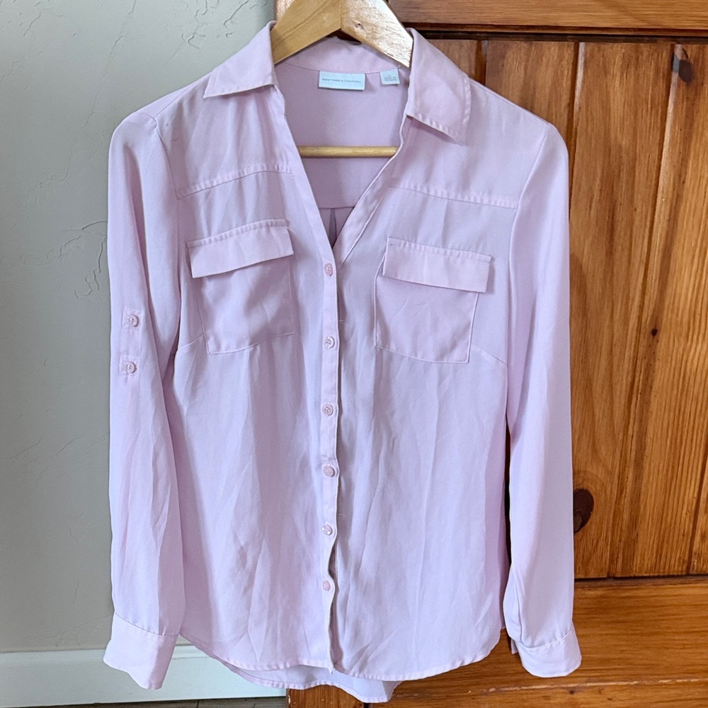 New York & Company Light Blush Button-Down Shirt